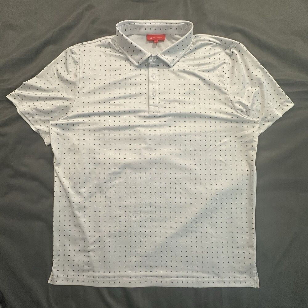 Redvanly Polo Letter Pattern AOP Performance Golf Stretch Shirt Mens XL White